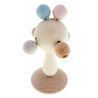 Holzrassel "Klapperbäumchen" in natur und pastellfarbenen Holzkugeln