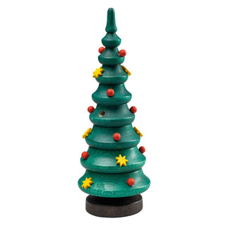 Dieser Räucherbaum ist ein grüner ca. 15 cm großer Tannenbaum aus Holz. Mit roten Kugeln und gelben Sternen bestückt, passt diese Figur besonders gut in die Weihnachtszeit. Man kann die Baumkrone vom Stamm trennen, um eine Räucherkerze in den Holkörper zu stellen. Damit hat man zusätzlich einen besinnlichen Weihnachtsduft im Raum.