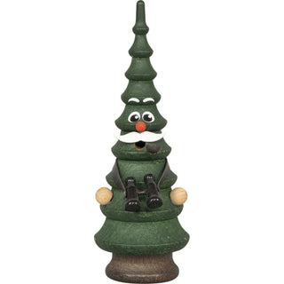 Der Räucherbaum Waldemar ist ein grüner ca. 17 cm großer Tannenbaum aus Holz. Durch das freundliche Gesicht, der roten Nase, dem weisen Bart, einer Pfeife im Mund und dem Fernglas um den Baumkörper, passt diese Figur besonders gut in die Weihnachtszeit. Man kann die Baumkrone vom Stamm trennen, um eine Räucherkerze in den Holkörper zu stellen. Damit hat man zusätzlich einen besinnlichen Weihnachtsduft im Raum.