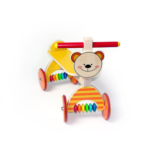 Rutscher aus Holz mit Teddy-Motiv in bunten Farben