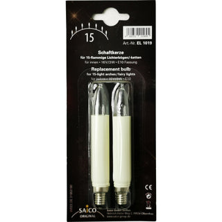 Im Set enthalten sind 2 Schaftkerzen für 15 flammige Schwibbögen zu 16 Volt, 3 Watt und für die Fassung E10 geeignet.