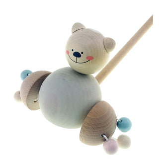 Schiebe-Bär aus Holz in Pastelltönen und mit Scheibestab_1