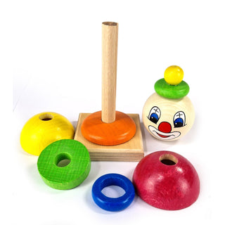 Buntes Stapelspiel aus Holz mit Clown-Motiv_zerlegt_2
