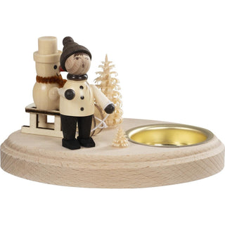 Teelichthalter Winterkind mit Schlitten