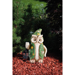 Gartenfigur Eule mit Laterne für Außen.