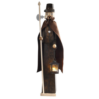 Hier sieht man den 70cm-großen XXL-Räucher-Nachtwächter mit leuchtender Laterne und Stangenwaffe. In die Laterne können Sie ein Teelicht einsetzen. Der XXL-Räuchermann wird in einer kunsthandwerklichen Manufaktur im Erzgebirge hergestellt.